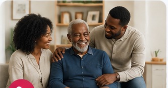 Family and caregiver connecting with an older adult at home