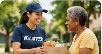 Community volunteers supporting older adults during outreach