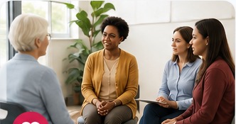 Caregiver peer support group meeting